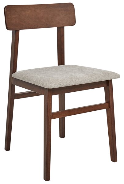 Sada 2 jedálenských stoličiek tmavé drevo sivobéžová kaučukové drevo polyester drevený rám bez podrúčok moderný retro štýl kuchyňa jedáleň