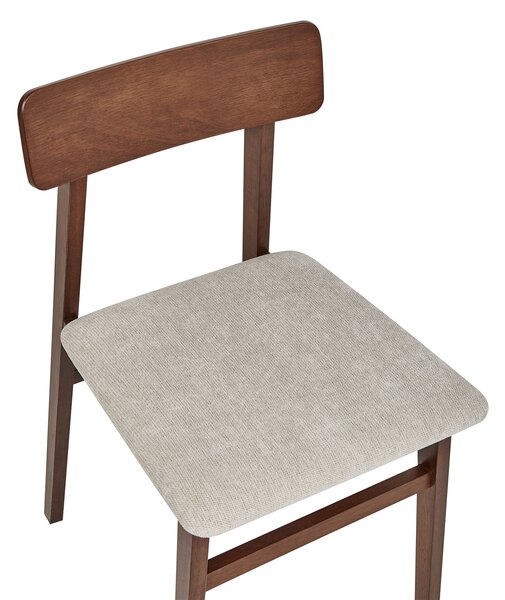Sada 2 jedálenských stoličiek tmavé drevo sivobéžová kaučukové drevo polyester drevený rám bez podrúčok moderný retro štýl kuchyňa jedáleň
