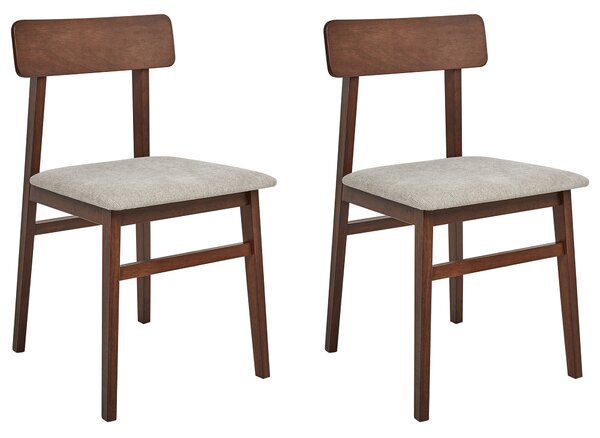 Sada 2 jedálenských stoličiek tmavé drevo sivobéžová kaučukové drevo polyester drevený rám bez podrúčok moderný retro štýl kuchyňa jedáleň