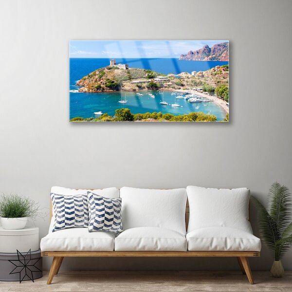 Obraz na skle Záliv hora pláž krajina 100x50 cm 2 Prívesky