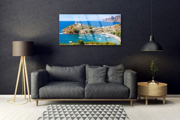 Obraz na skle Záliv hora pláž krajina 100x50 cm 2 Prívesky