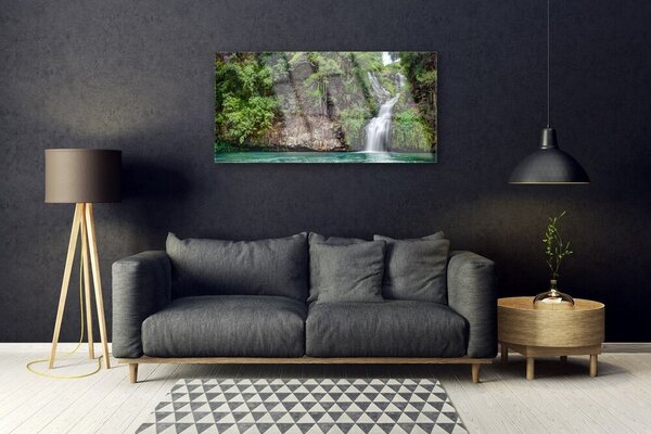 Obraz na skle Vodopád skala príroda 100x50 cm 2 Prívesky