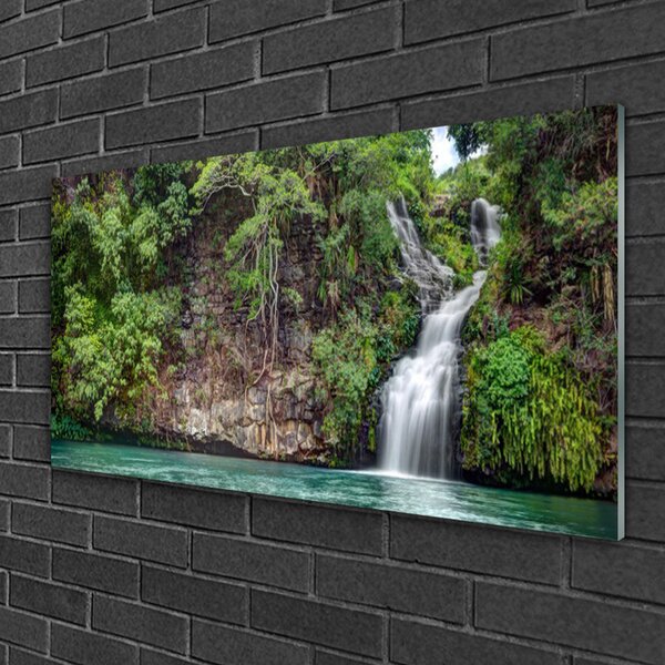 Obraz na skle Vodopád skala príroda 100x50 cm 2 Prívesky
