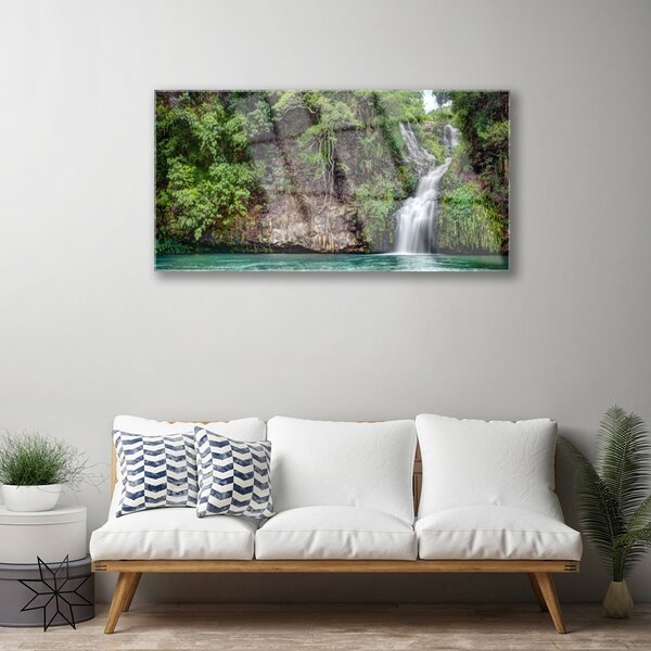 Obraz na skle Vodopád skala príroda 100x50 cm 2 Prívesky