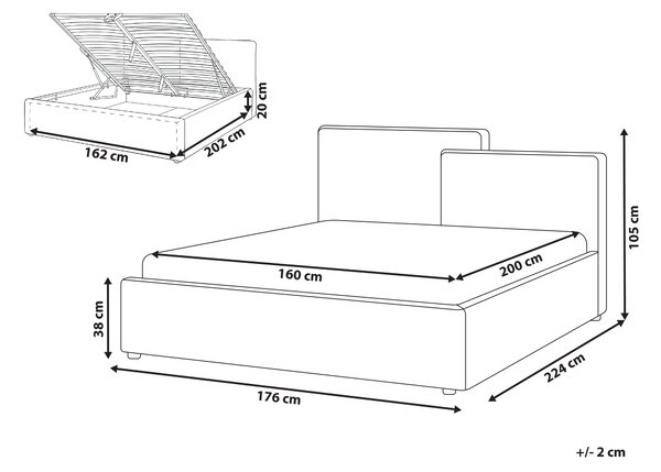 Posteľ s úložným priestorom sivobéžová látkové čalúnenie 160 x 200 cm asymetrické čelo škandinávsky štýl spálňa