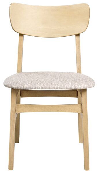 Sada 2 jedálenských stoličiek svetlohnedá svetlobéžová kaučukové drevo polyester drevený rám bez podrúčok moderný retro štýl kuchyňa jedáleň