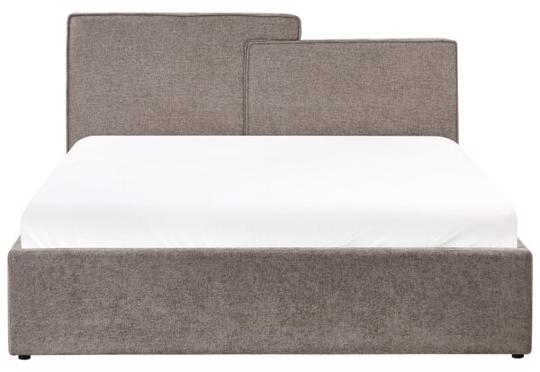 Posteľ s úložným priestorom sivobéžová látkové čalúnenie 160 x 200 cm asymetrické čelo škandinávsky štýl spálňa
