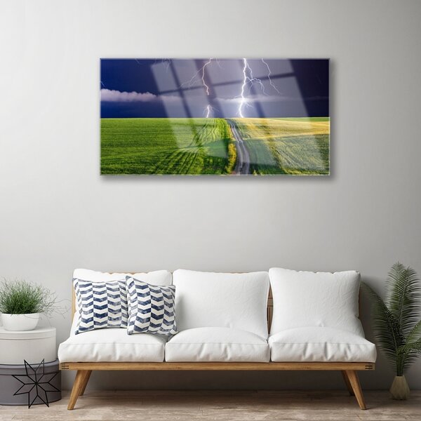 Obraz na skle Pole blesk krajina 100x50 cm 2 Prívesky