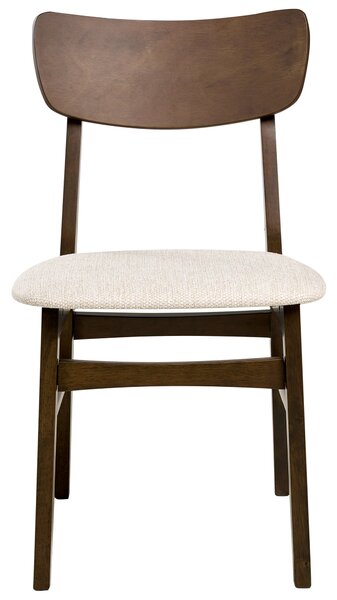 Sada 2 jedálenských stoličiek tmavohnedá svetlobéžová kaučukové drevo polyester drevený rám bez podrúčok moderný retro štýl kuchyňa jedáleň