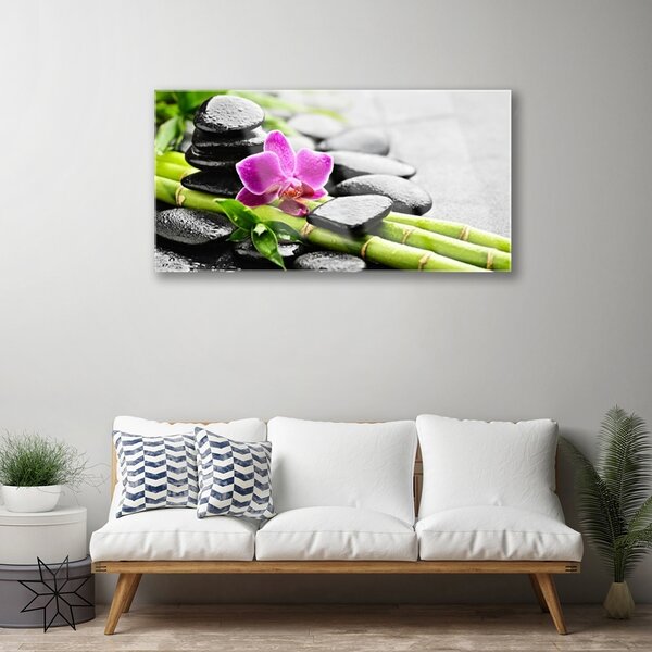 Obraz na skle Bambus kvet kamene umenie 100x50 cm 2 Prívesky