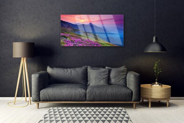 Obraz na skle Hory lúka kvety príroda 100x50 cm 2 Prívesky
