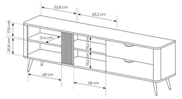 TV skrinka Edrin 195 cm so zásuvkami - dub dunin / čierna