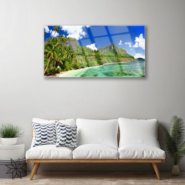 Obraz na skle Pláž hory príroda 100x50 cm 2 Prívesky