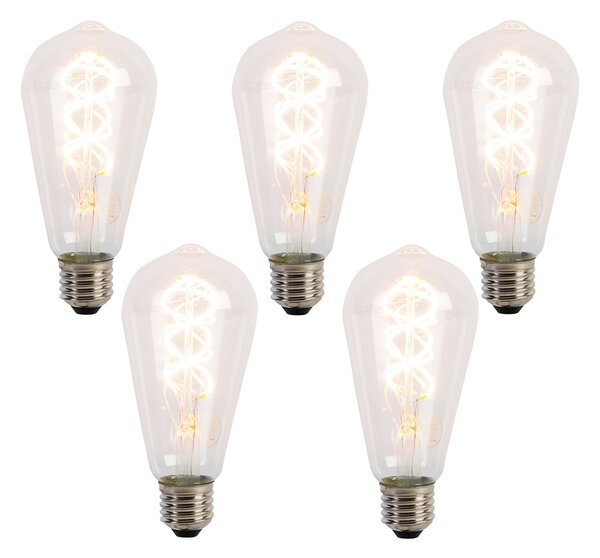 Sada 5 LED žiaroviek E27 so špirálovým vláknom ST64 5W 400 lm 2200K