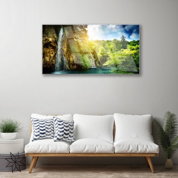 Obraz na skle Vodopád stromy príroda 100x50 cm 2 Prívesky