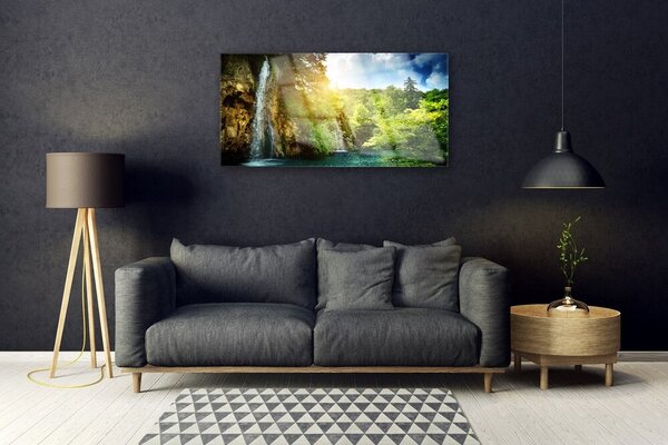 Obraz na skle Vodopád stromy príroda 100x50 cm 2 Prívesky