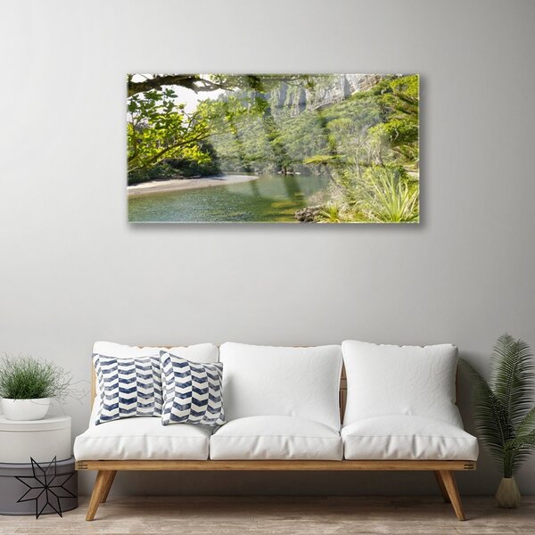 Obraz na skle Jazero príroda 100x50 cm 2 Prívesky