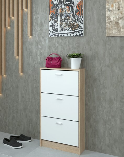 NovýNábytok.sk Botník (skrinka na topánky) Mobby 13 (dub sonoma + biela). Vlastná spoľahlivá doprava až k Vám domov. 1065341