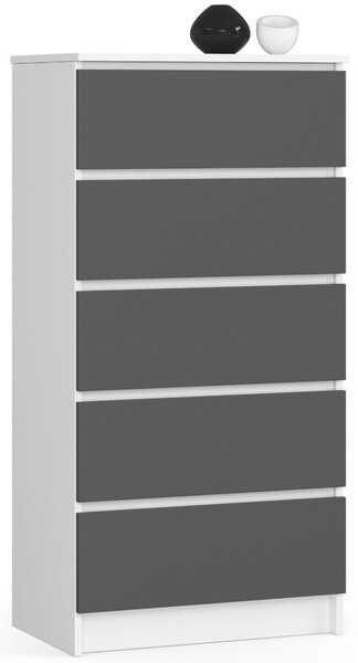 Ak furniture Komoda Kuba 60 cm - 5 zásuviek biela/grafitová