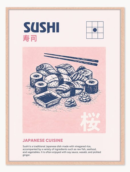 Ručne vyrobená nástenná dekorácia v ráme Sushi