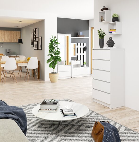Ak furniture Komoda Kuba 60 cm - 5 zásuviek biela