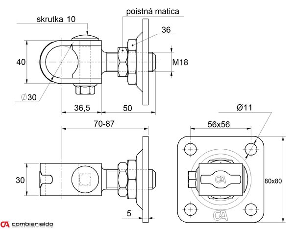 COMBI ARIALDO Záves M18 s platňou 80 x 80 mm