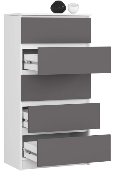 Ak furniture Komoda Kuba 60 cm - 5 zásuviek biela/grafitová