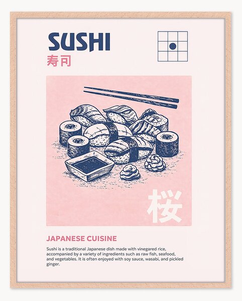 Ručne vyrobená nástenná dekorácia v ráme Sushi
