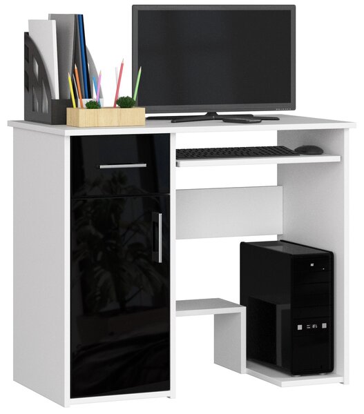 Ak furniture Volně stojící psací stůl Jay 90 cm bílý/černý lesk