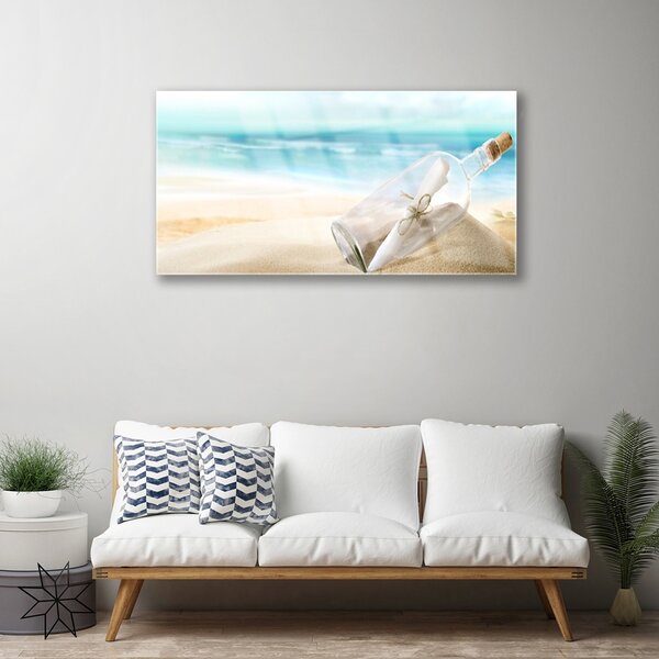 Obraz na skle Pláž fľaša list umenie 100x50 cm 2 Prívesky