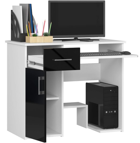 Ak furniture Volně stojící psací stůl Jay 90 cm bílý/černý lesk
