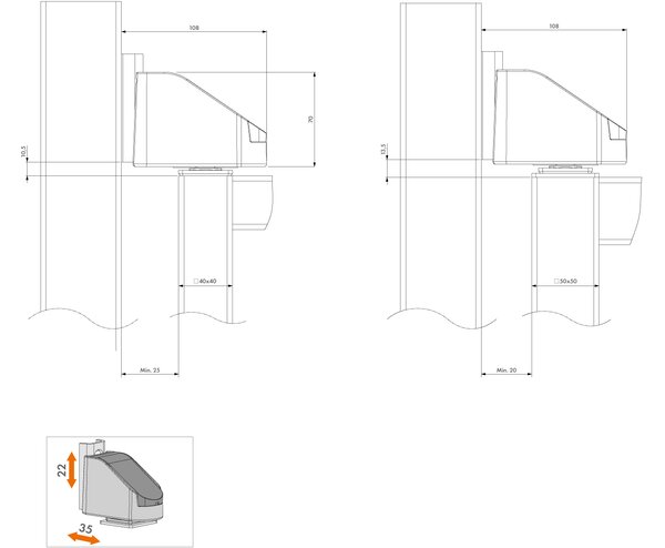 LOCINOX ® LOCINOX® BEARING HINGE bezúdržbový ložiskový osový záves, otvárateľný 90°, nastaviteľný 2D, kryt z nerezovej ocele