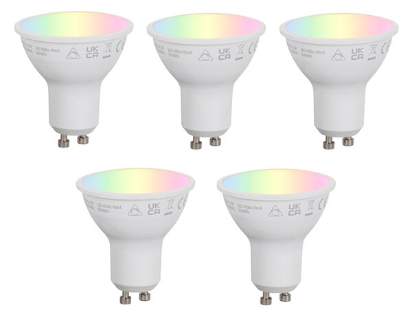 Sada 5 inteligentných stmievateľných LED žiaroviek GU10 50 mm opálová RGBW 4,7 W 400 lm 2700 – 6500 K Zigbee