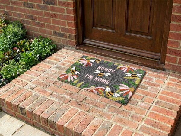 Rohožka prírodná kokosové vlákno 40 x 60 cm PVC protišmyková spodná strana rohož so vzorom včiel moderná