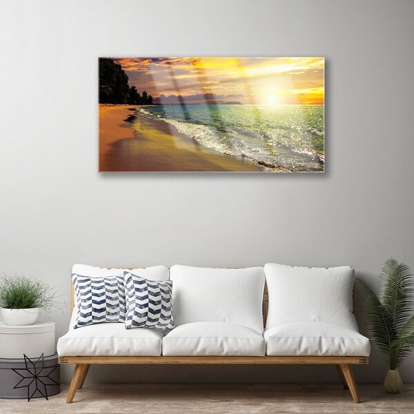 Obraz na skle Slnko pláž more krajina 100x50 cm 2 Prívesky