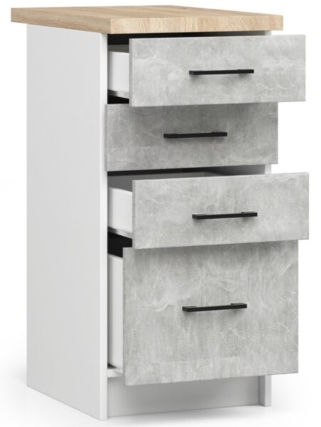 Ak furniture Kuchynská skrinka Olivie S 40 cm 4S biela/betón/dub sonoma