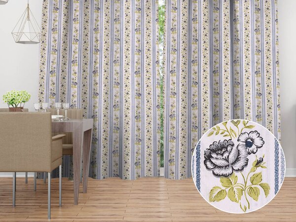 Biante Bavlnený záves Sandra SA-348 Sivé popínavé kvety a modré pruhy 130x140 cm
