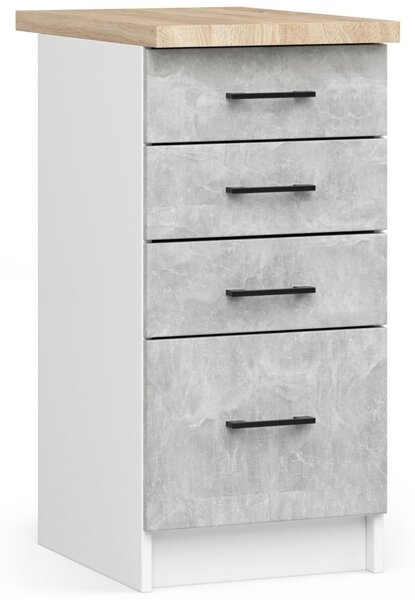 Ak furniture Kuchynská skrinka Olivie S 40 cm 4S biela/betón/dub sonoma
