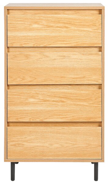 Komoda svetlé drevo MDF 104 x 60 x 40 cm čierne kovové nohy 4 zásuvky úložný priestor moderný štýl obývačka spálňa predsieň