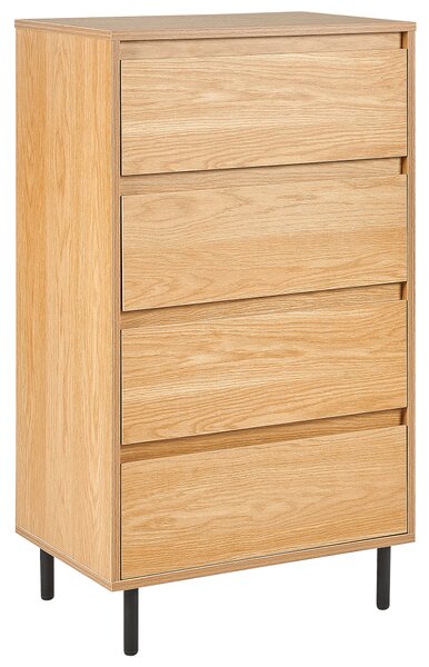 Komoda svetlé drevo MDF 104 x 60 x 40 cm čierne kovové nohy 4 zásuvky úložný priestor moderný štýl obývačka spálňa predsieň