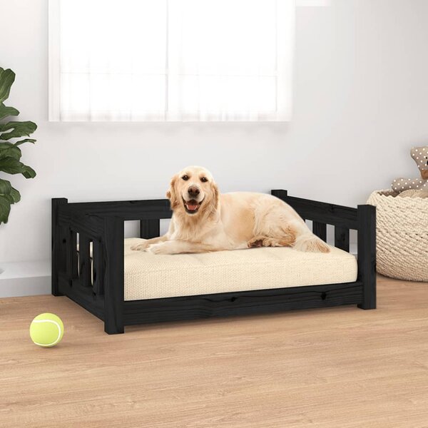 Psia posteľ čierna 75,5x55,5x28 cm borovicový masív