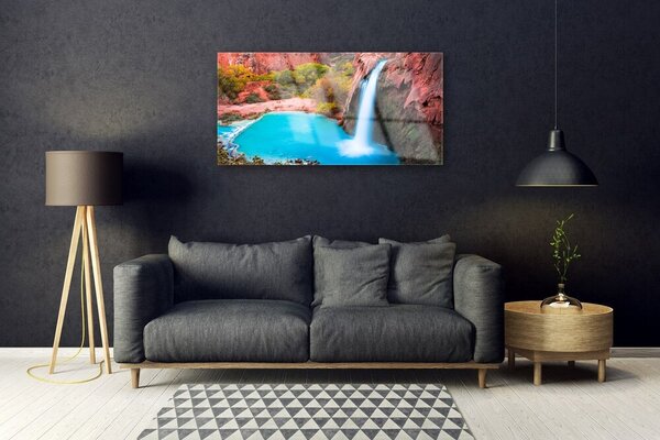 Obraz na skle Vodopád hory príroda 100x50 cm 2 Prívesky