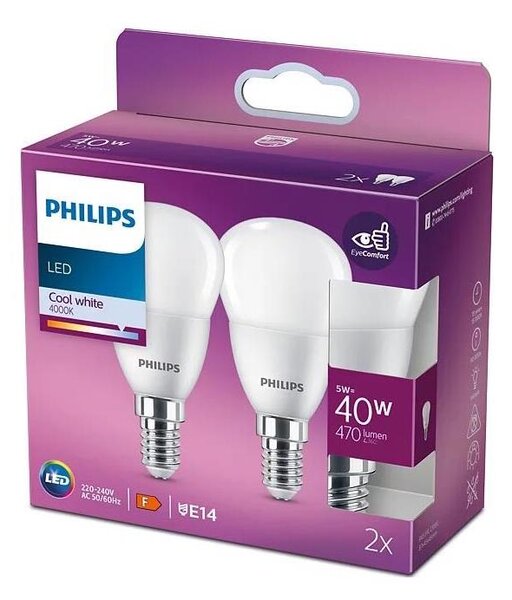 SADA 2x LED Žiarovka Philips P45 E14/5W/230V 4000K