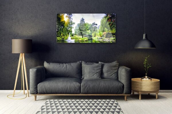 Obraz na skle Les vodopád slnko príroda 100x50 cm 2 Prívesky