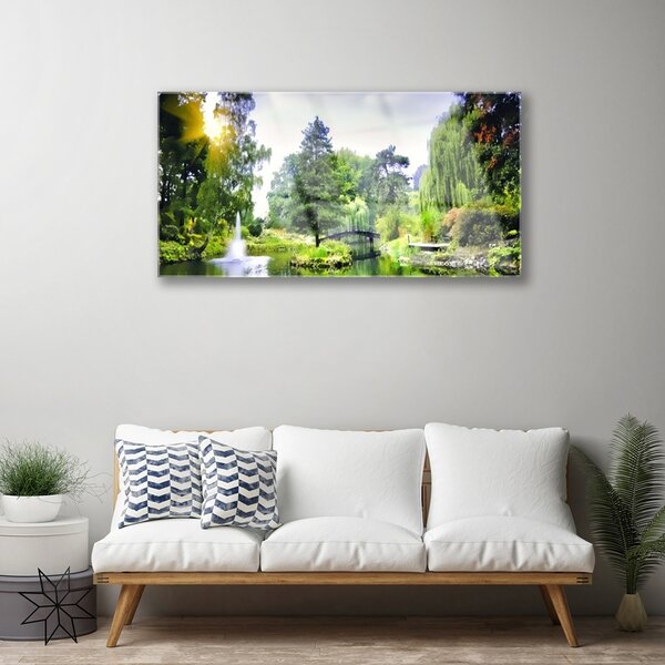 Obraz na skle Les vodopád slnko príroda 100x50 cm 2 Prívesky