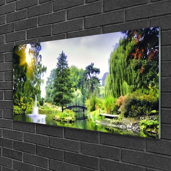 Obraz na skle Les vodopád slnko príroda 100x50 cm 2 Prívesky