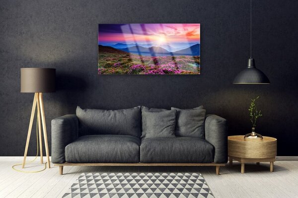Obraz na skle Hora lúka kvety príroda 100x50 cm 2 Prívesky