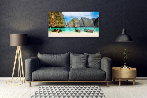Obraz na skle Pláž more hory príroda 100x50 cm 2 Prívesky