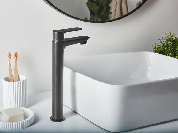 Vysoká kúpeľňová umývadlová batéria čierna mosadz 28 cm matný povrch jednopáková doplnky moderný štýl kúpeľňa