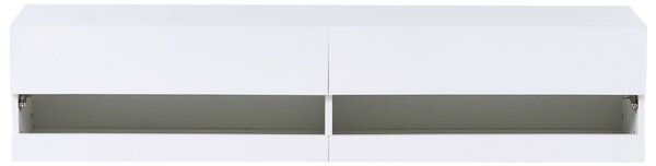TV stolík s 2 zásuvkami biely MDF moderná skrinka pod televízor s LED otvor na káble obývacia izba